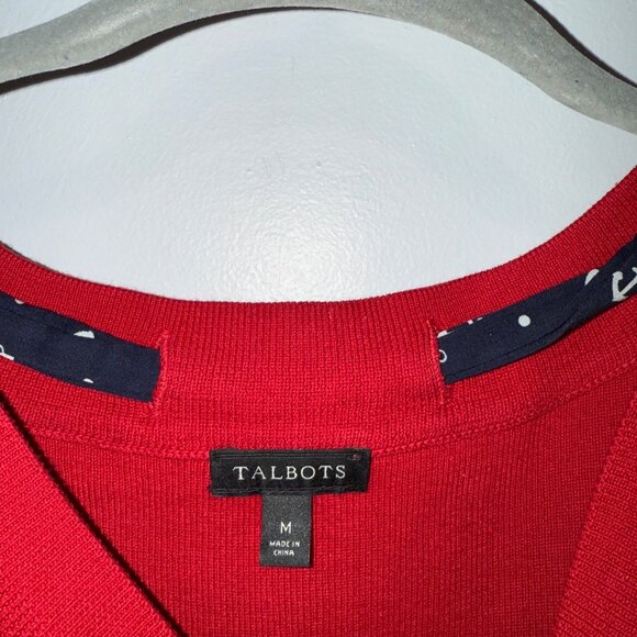 Talbots Red Short-Sleeve Knit Top With Navy Anchor Tie Neck Detail Size M - Picture 4 of 6